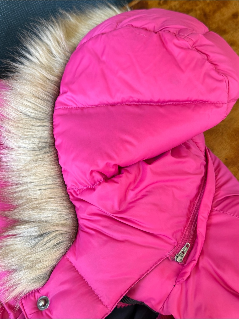 L.L.Bean Down Puffer Jacket L Hot Pink Faux Fur Hood Retro Ski Bunny Winter - Picture 5 of 16